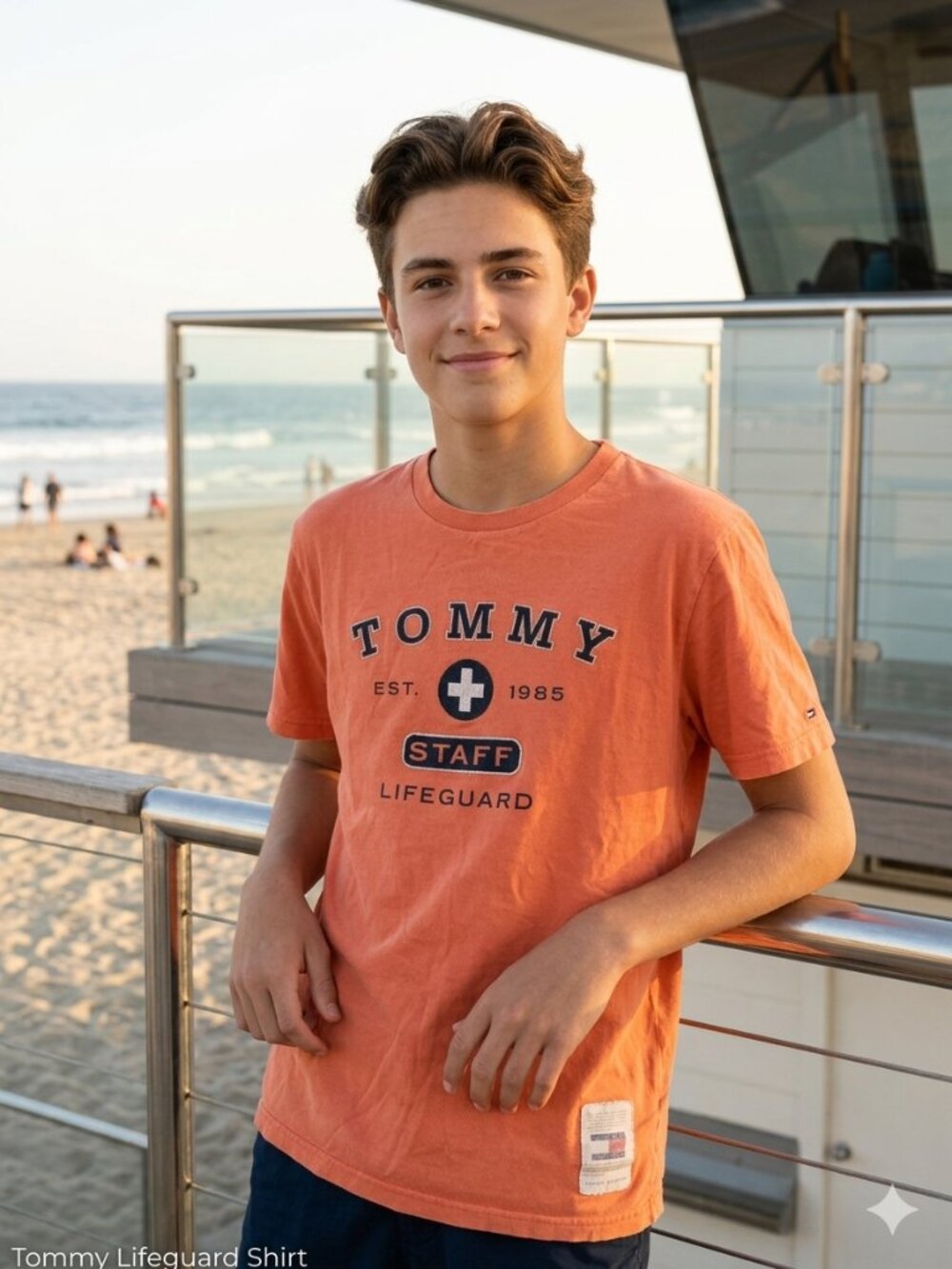 Vintage Tommy Hilfiger Lifeguard T Shirt Boys Large Orange Graphic 100% Cotton